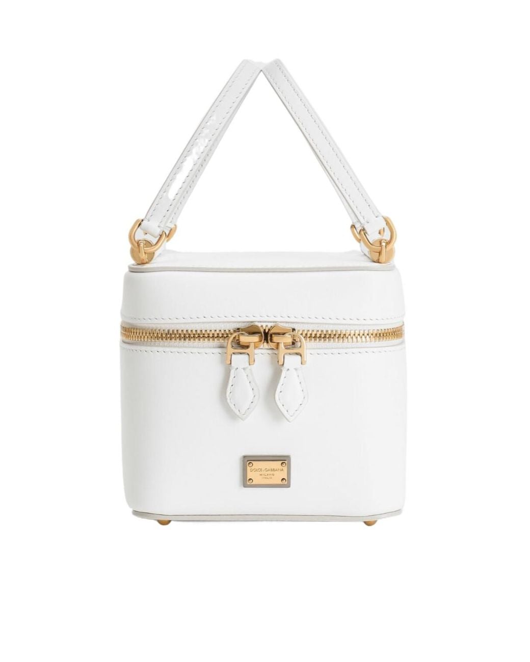 Dolce & Gabbana White Logo Plaque Zipped Handbag