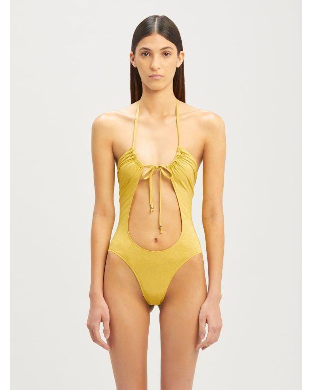 Palm Angels Yellow Halterneck Cut-Out Swimsuit