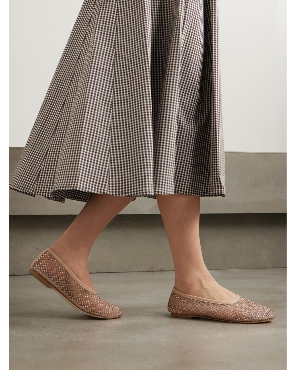 Staud Pink Alba Crystal-Embellished Mesh Ballet Flats