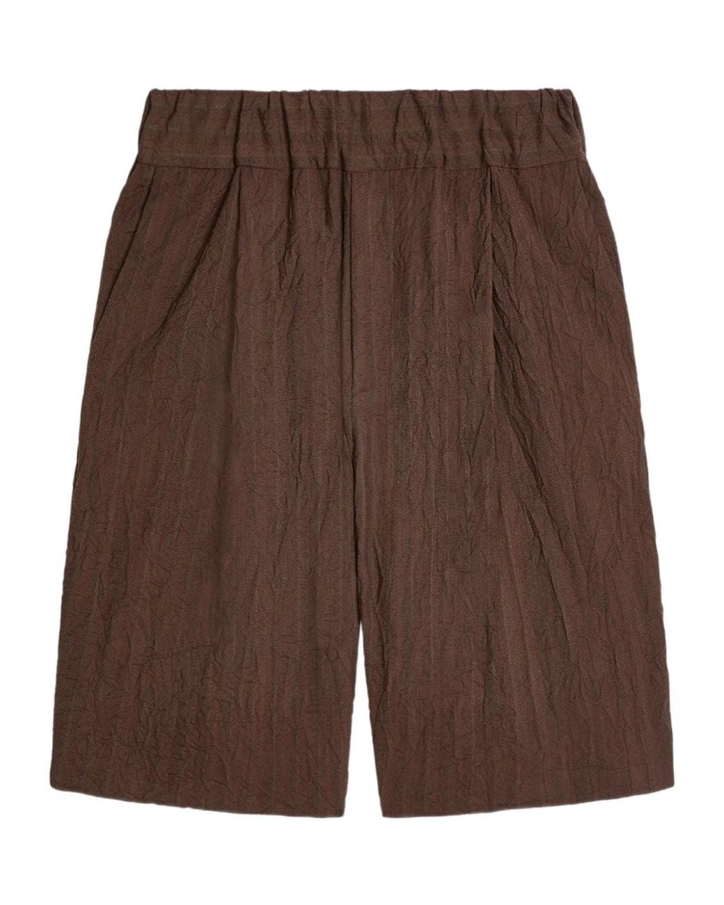 Dries Van Noten Brown Pleated Bermuda Shorts for men