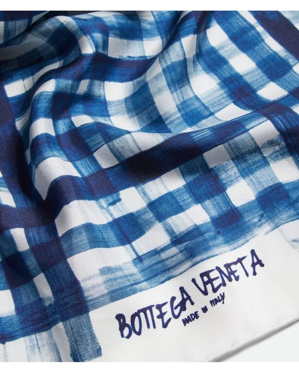 Bottega Veneta Blue Printed Silk Check Foulard