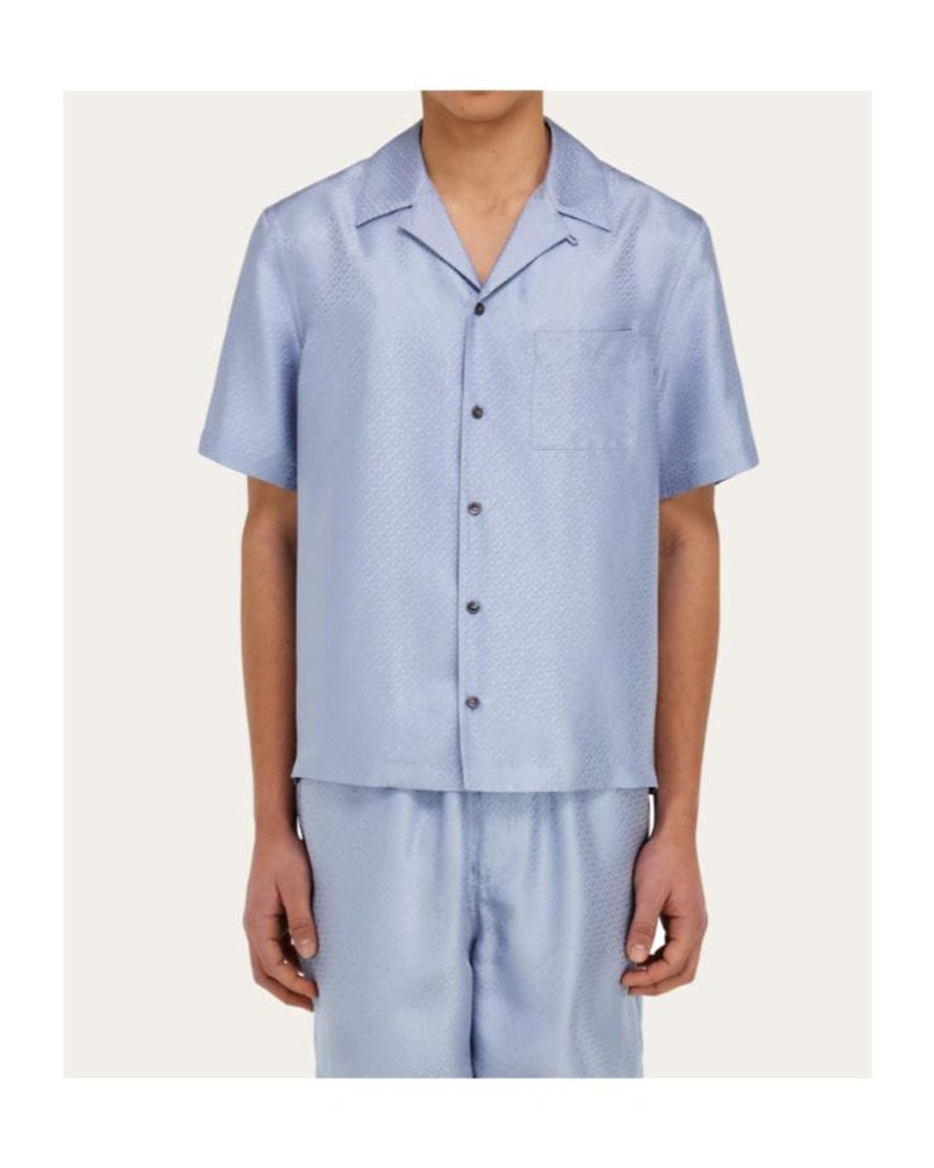 Ferragamo Blue Short Sleeve Silk Shirt for men