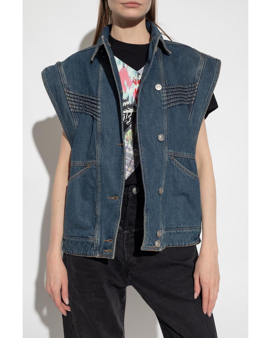 Isabel Marant Blue Harmon Detachable-Sleeves Denim Jacket