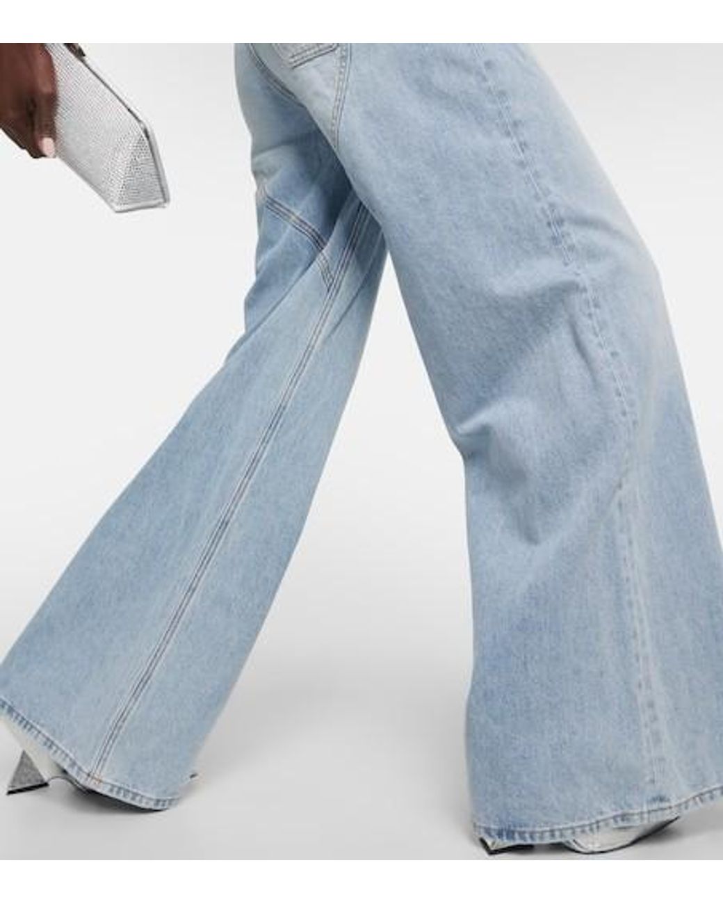 Area Blue Cutout Embellished High-Rise Wide-Leg Jeans