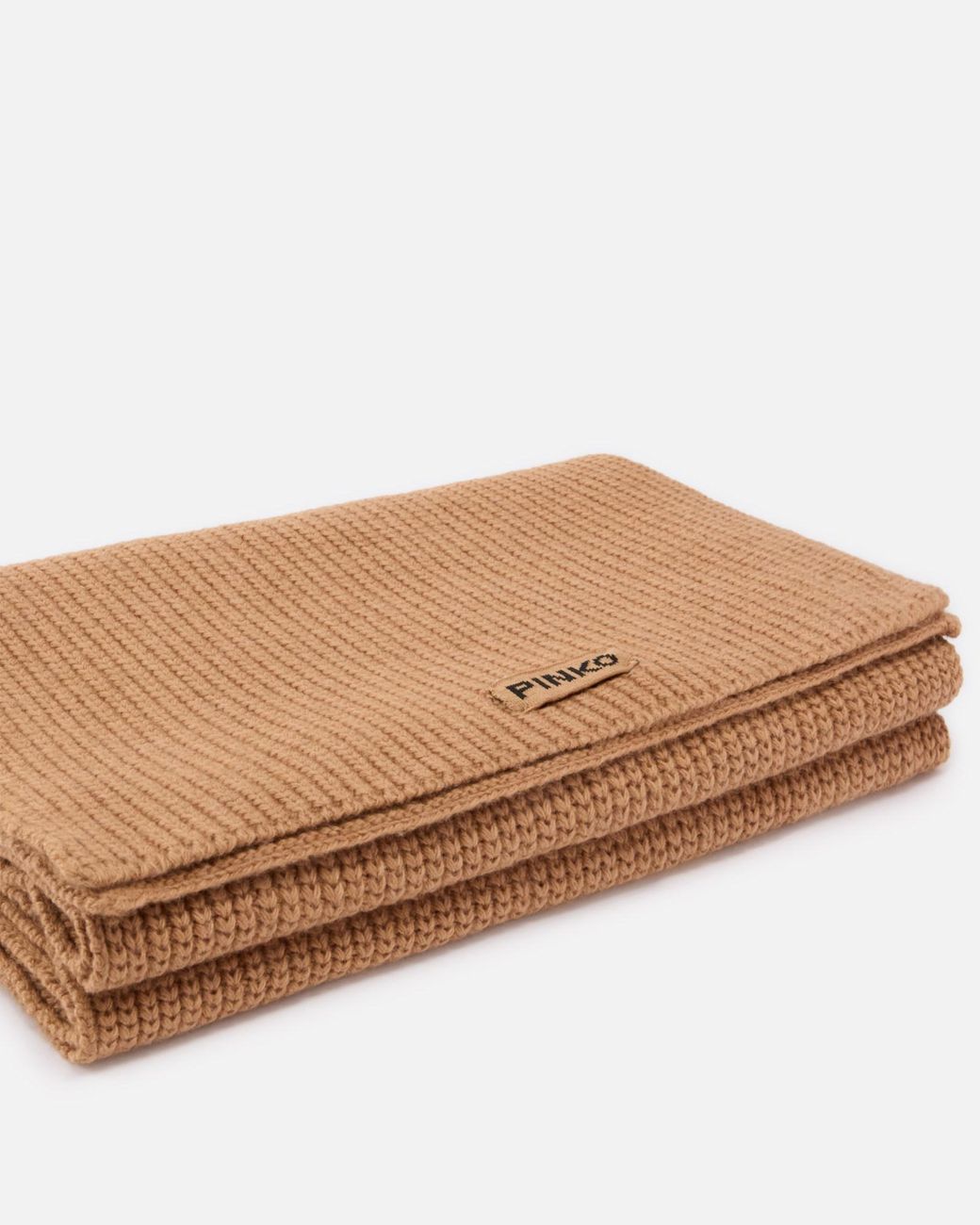 Pinko Brown Logo Patch Knitted Scarf