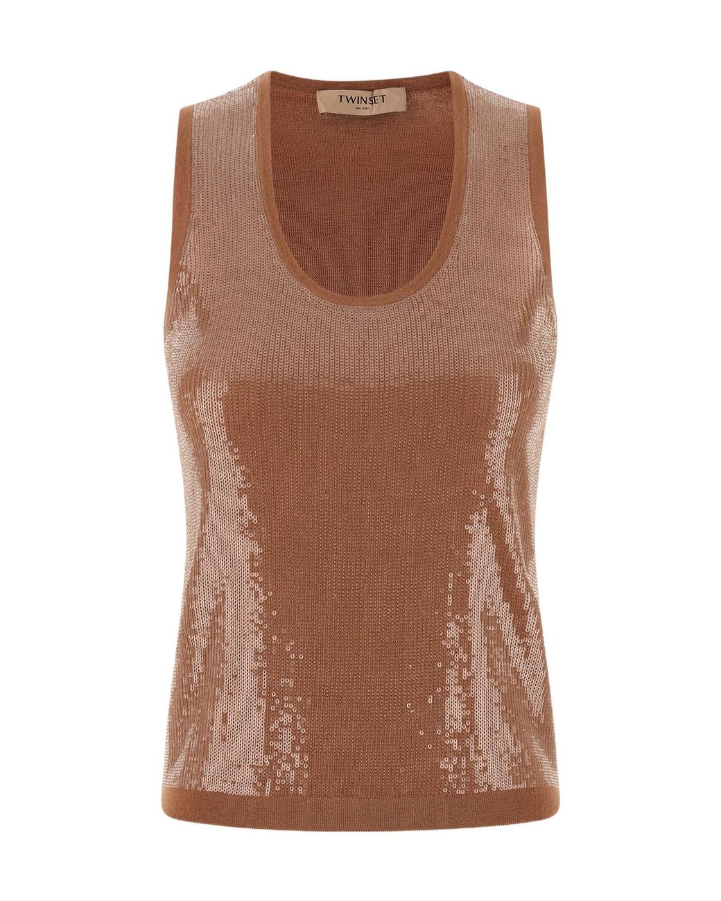Twinset Brown Sequin Embellished Sleeveless Top