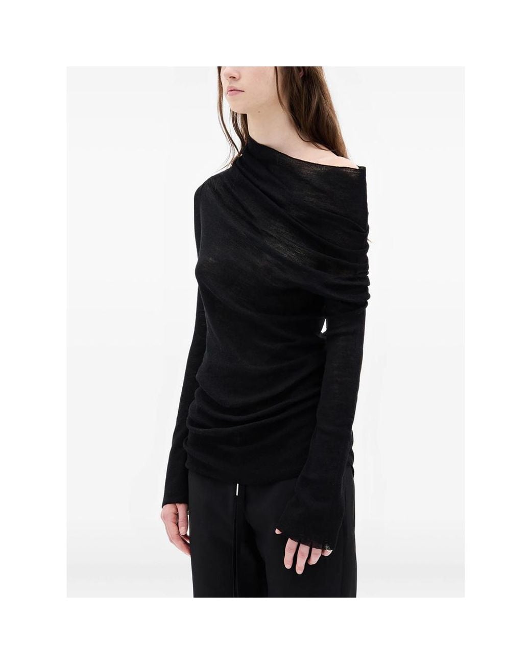 Ann Demeulemeester Black Drop-Shoulder Long-Sleeve Top