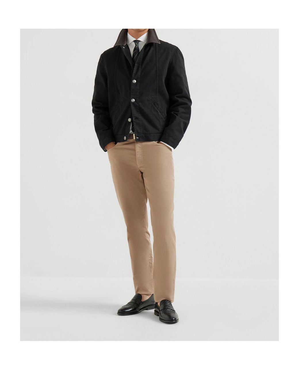 Brunello Cucinelli Black Garment-Dyed Outerwear Jacket for men