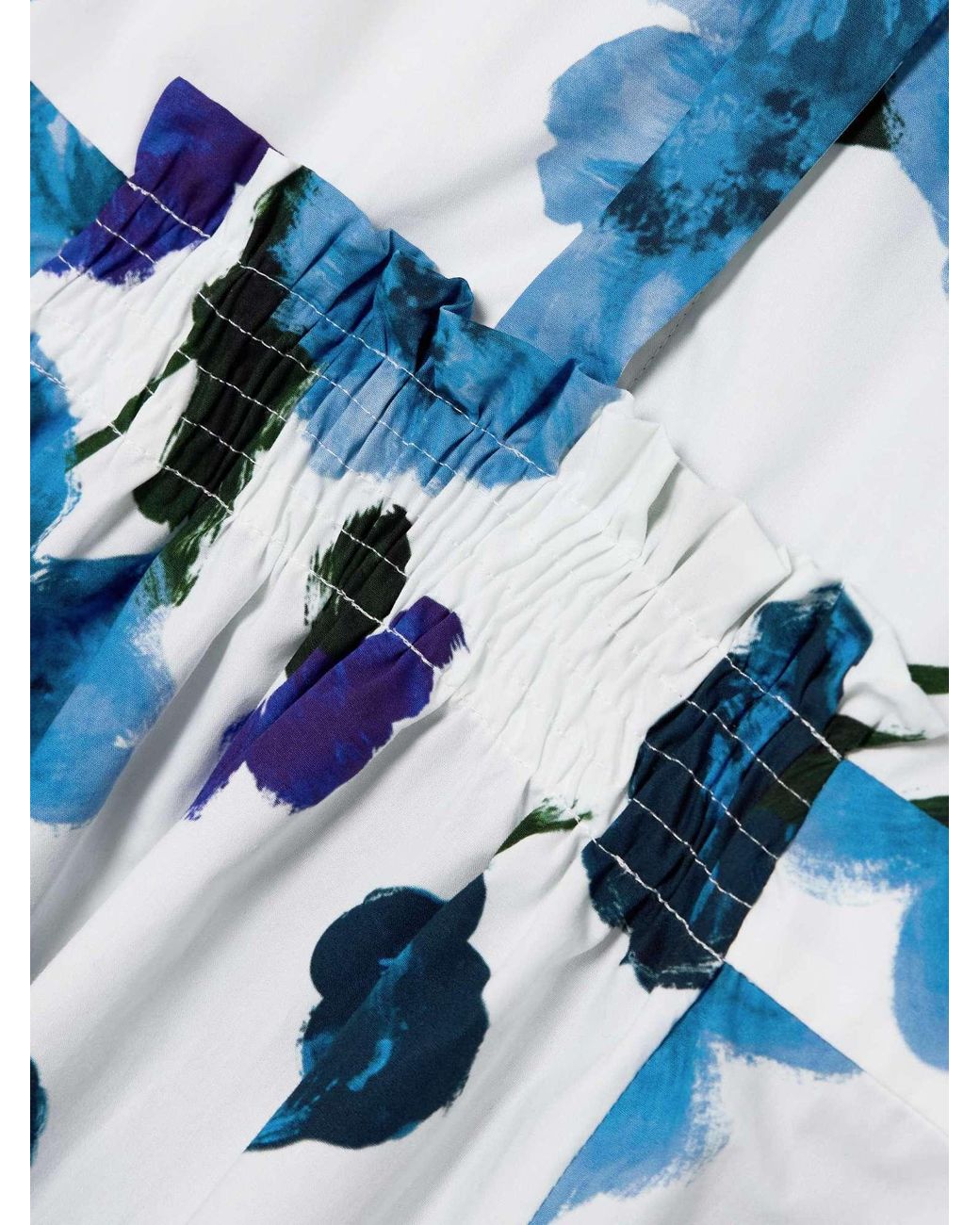 Erdem Blue Floral-Print Cotton Midi Dress