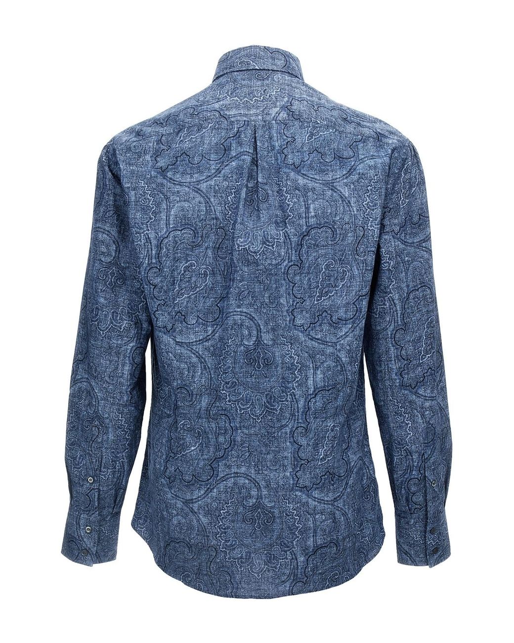 Brunello Cucinelli Blue Patterned Jacquard Buttoned Shirt for men