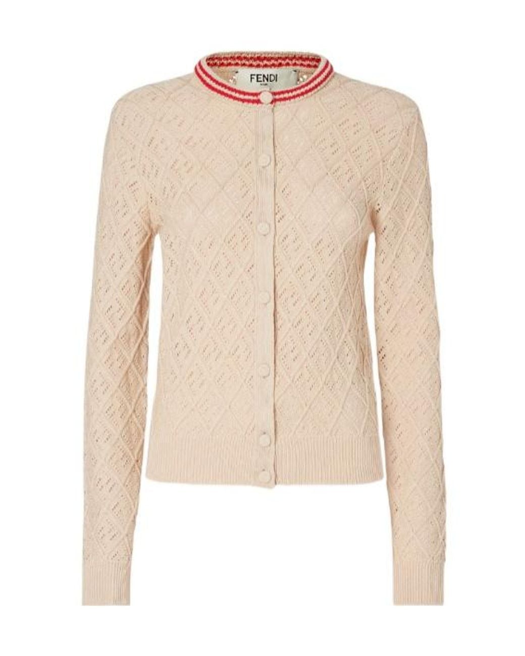 Fendi Natural Argyle Motif Openwork Cardigan
