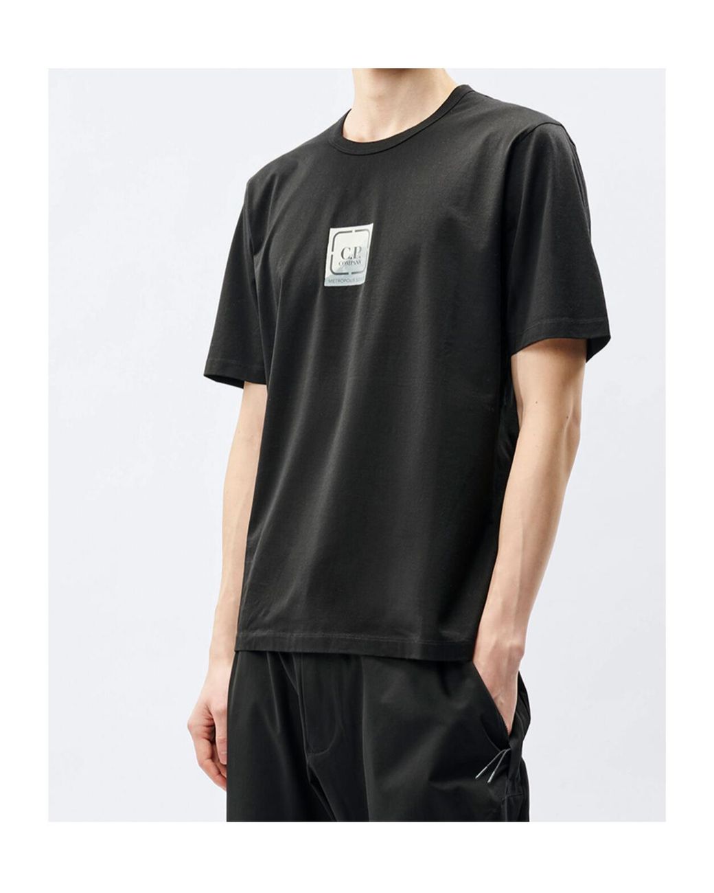 C P Company Black Metropolis Series Mercerized Jersey Short Sleeve Crewneck Architecture Graphic T-Shirt for men