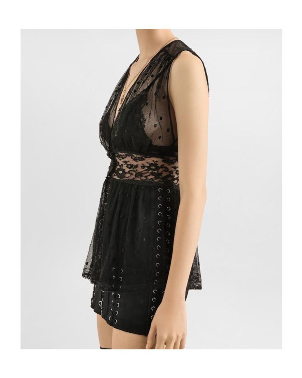 Dolce & Gabbana Black Lace Polka-Dot Top