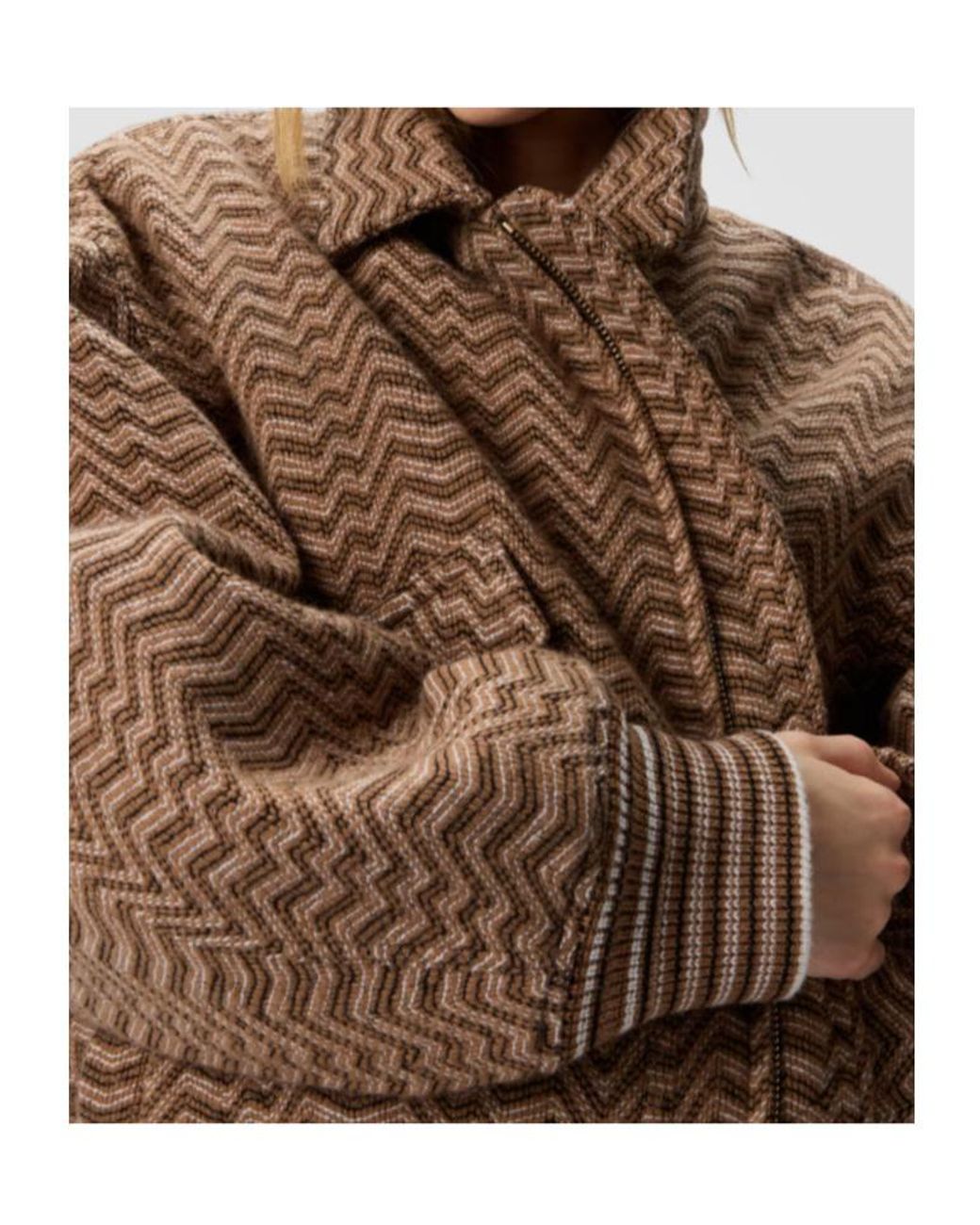 Missoni Brown Irregular Chevron Patterned Bomber Jacket