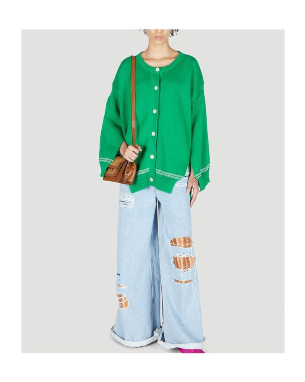 Marni Green Buttoned Oversized-Fit Cardigan