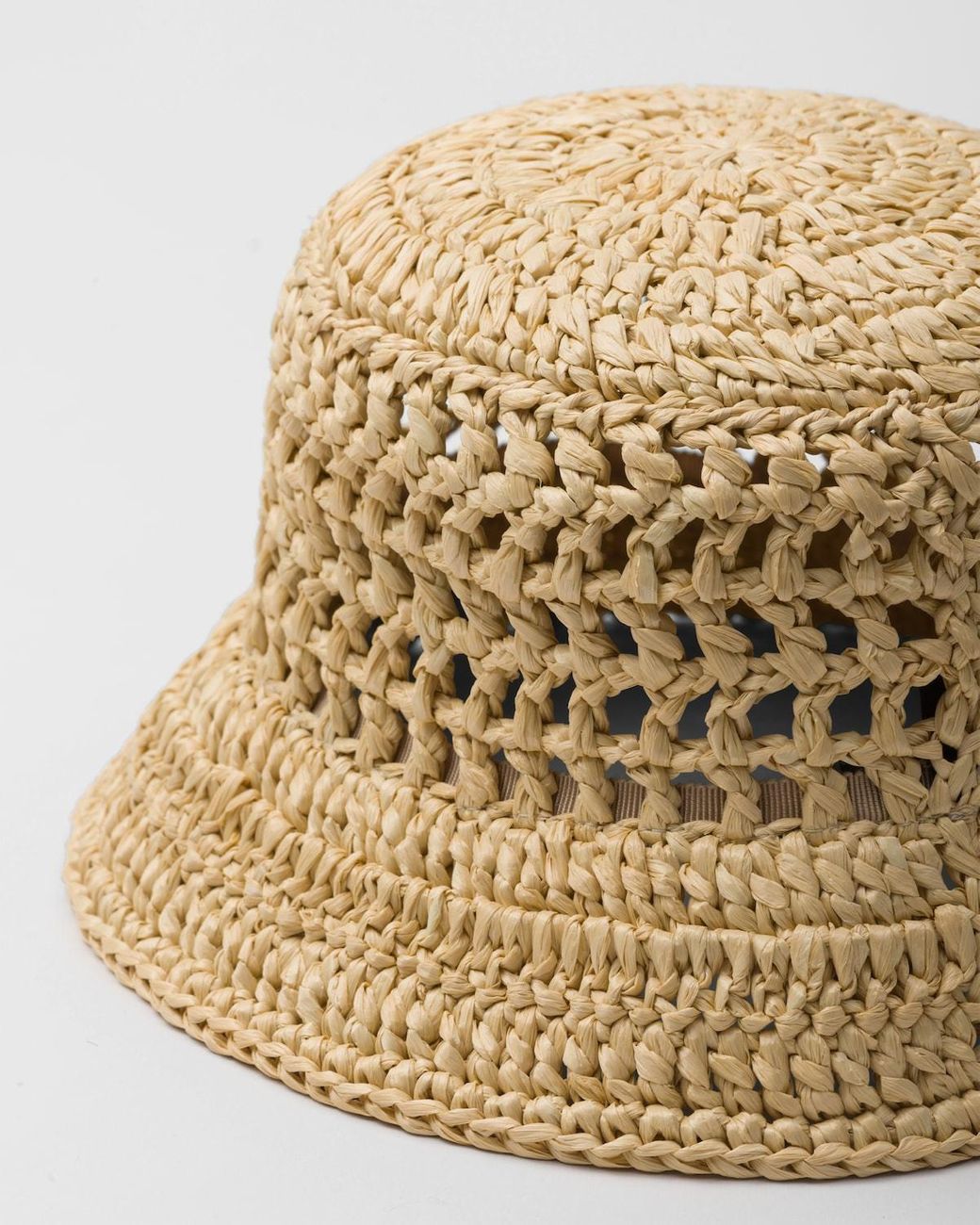Prada Natural Logo Detailed Interwoven Bucket Hat