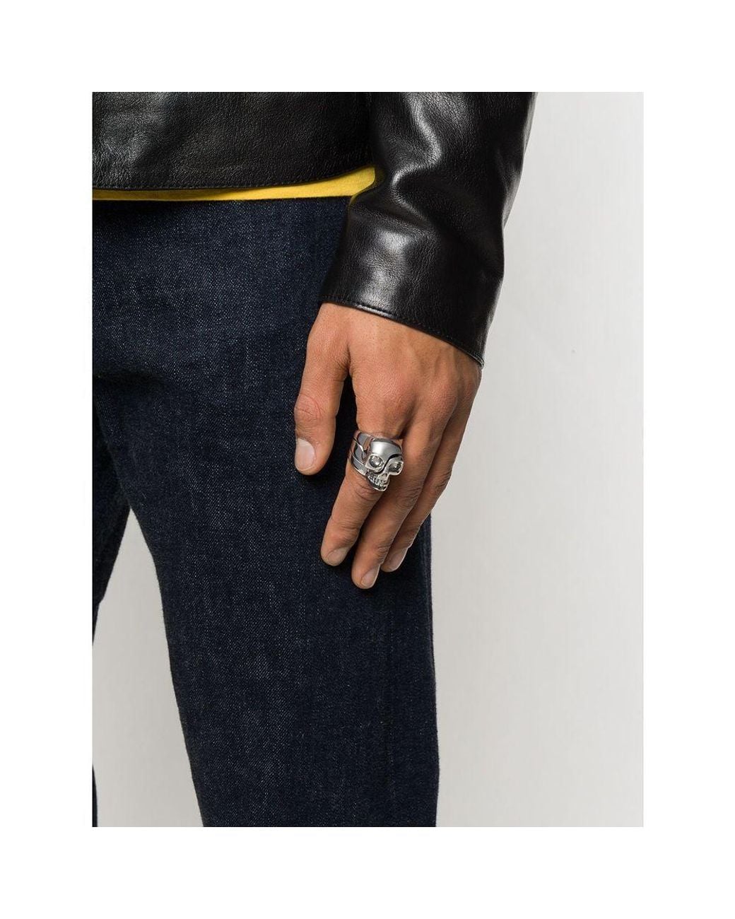 McQueen White Divided Skull Ring for men