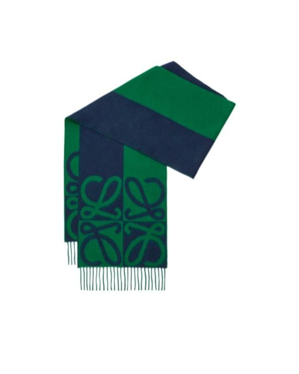 Loewe Green Anagram-Detail Fringed-Hem Scarf