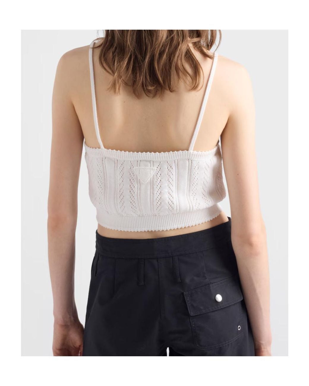 Prada White Openwork Cotton Crop Top