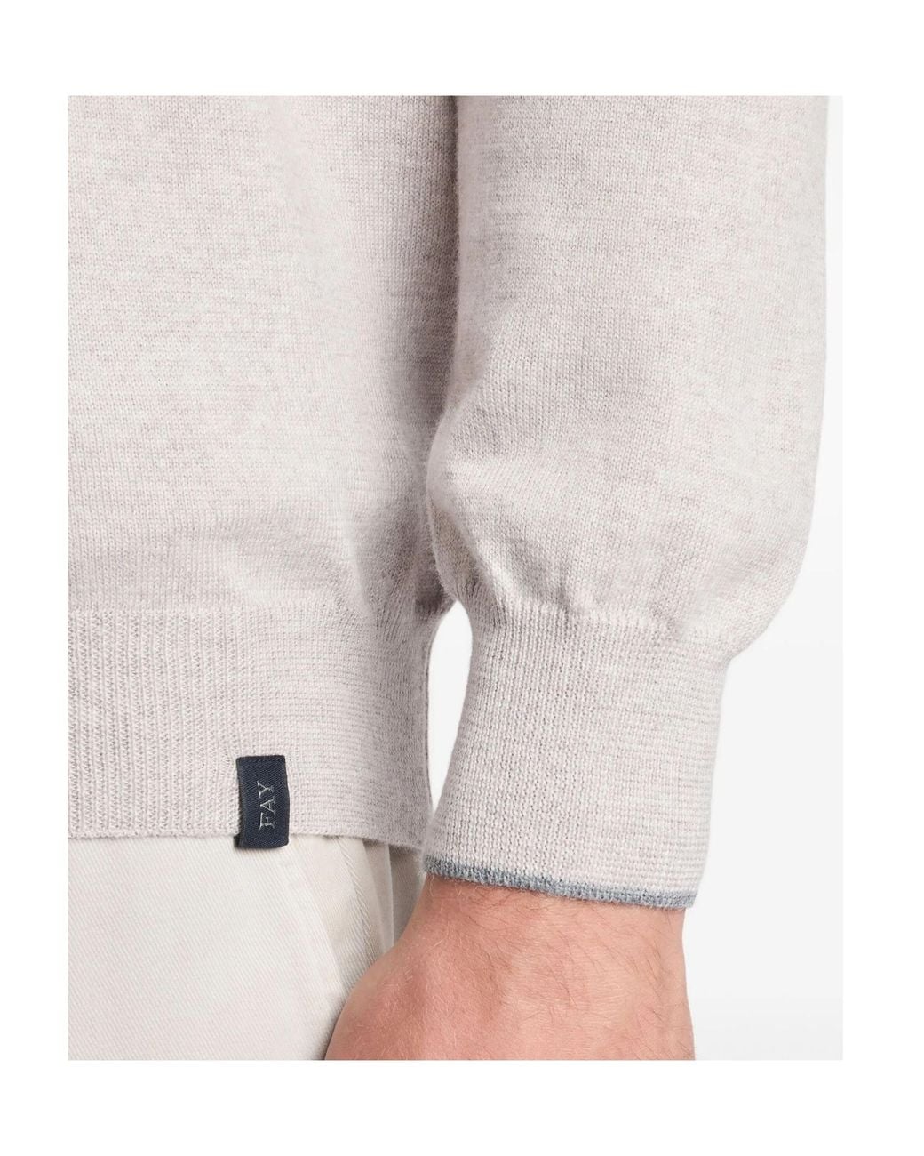 Fay White Elbow-Patch Round Neck Knitwear for men