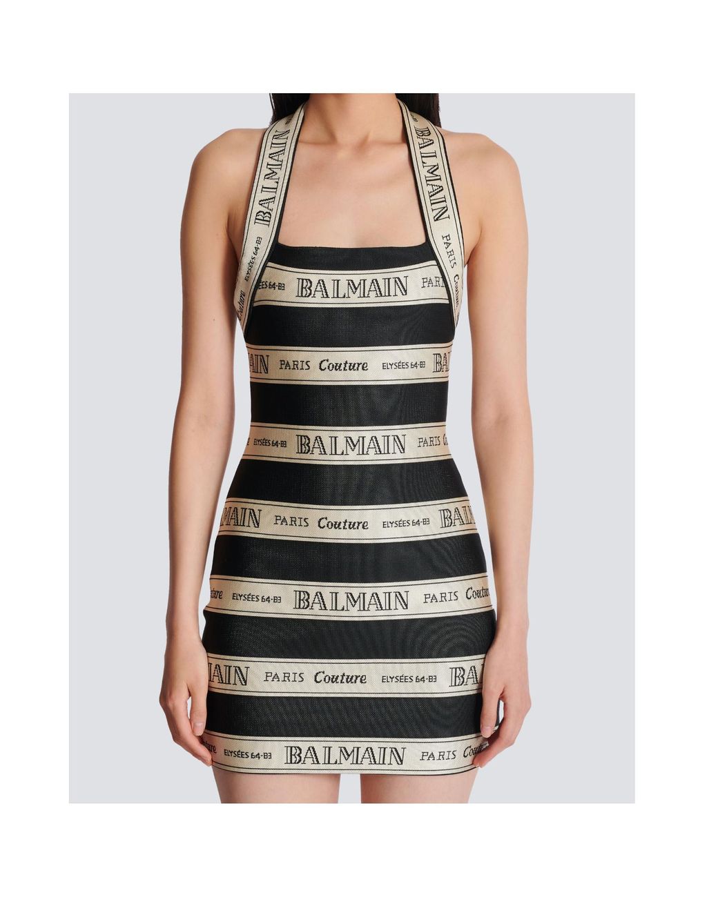 Balmain Ribbon Motif Jacquard Halterneck Dress in Black | Lyst