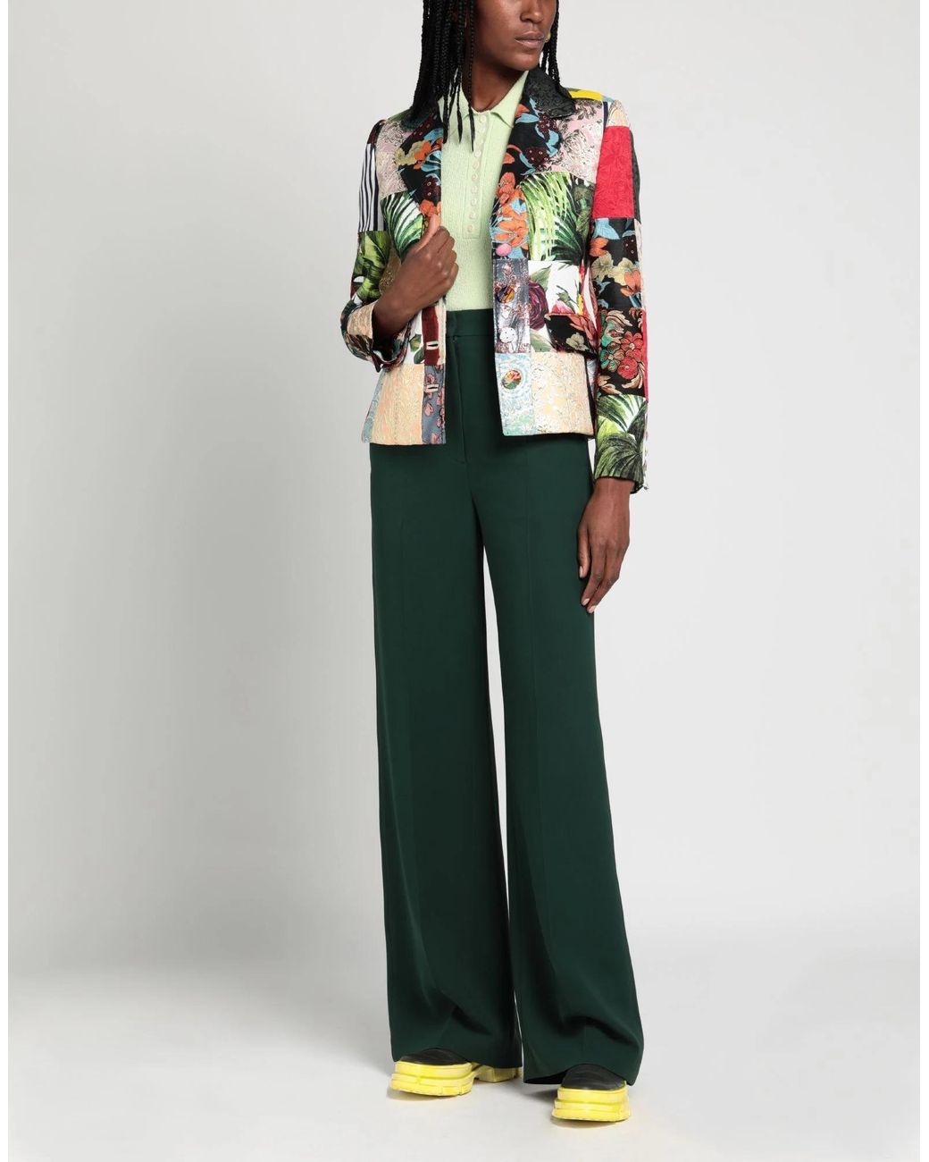 Dolce & Gabbana Green Floral Print Long Sleeve Coat
