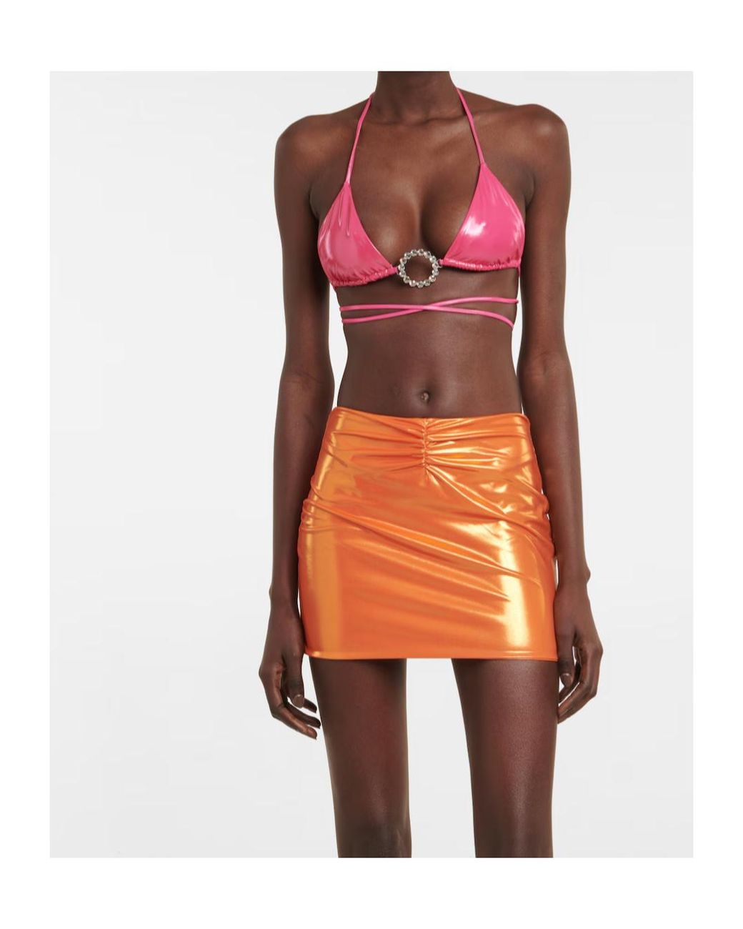 Alessandra Rich Orange Metallic Mini Skirt