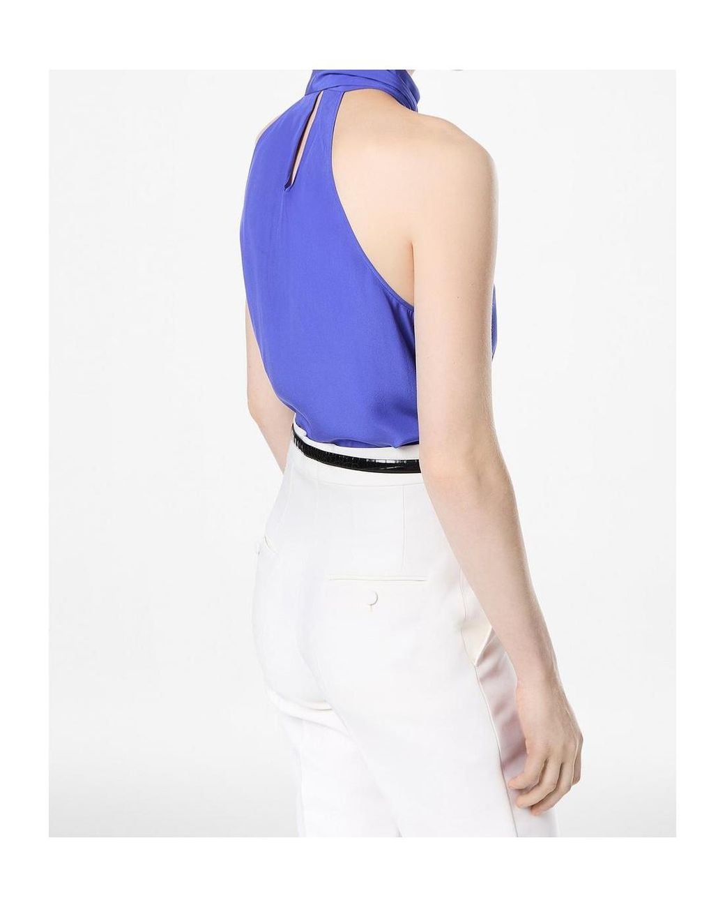 Tom Ford Blue Pleated Tie Neck Top