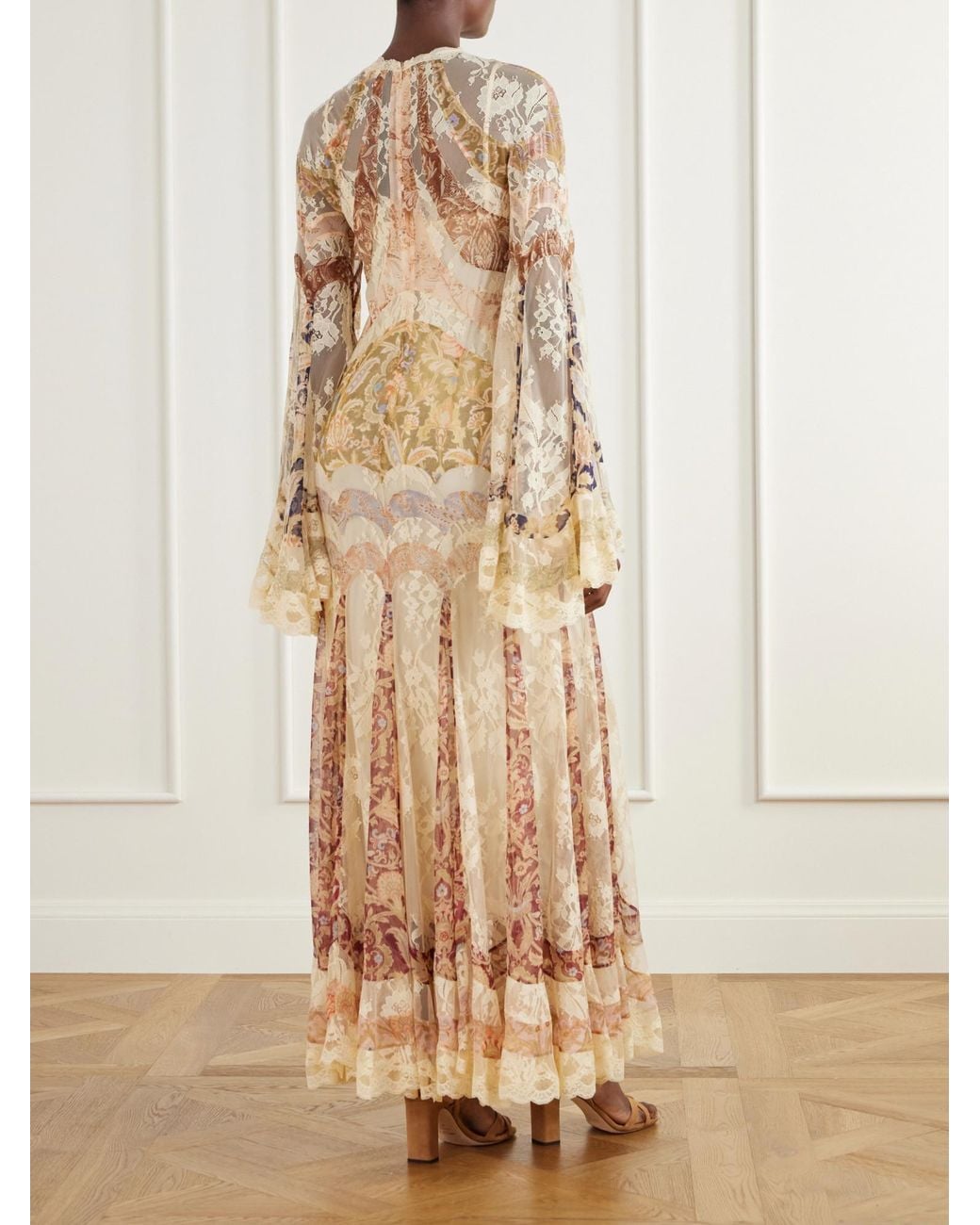 Zimmermann Natural Silk Patchwork Maxi Dress With Lace