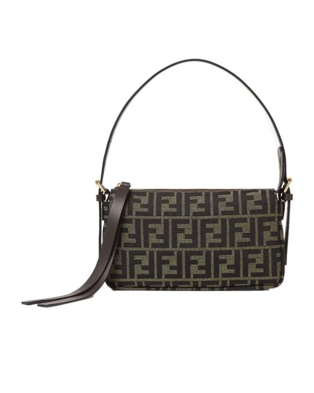 Fendi Black Ff Jacquard Zip-Top Small Shoulder Bag