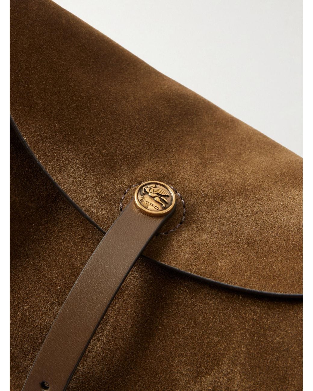 Etro Brown Logo-Detailed Leather-Trimmed Suede Shoulder Bag