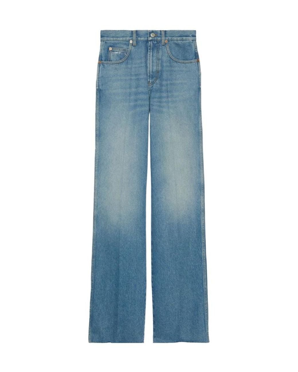 Gucci Blue Logo Patch Wide-Leg Jeans