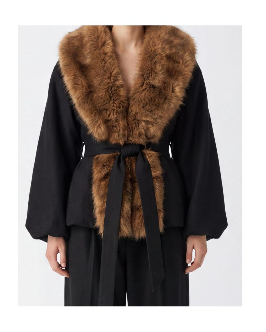 ROTATE BIRGER CHRISTENSEN Black Faux Fur Collar Peplum Jacket