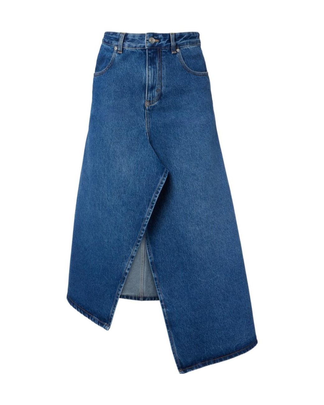 Victoria Beckham Blue Asymmetric Denim Midi Skirt