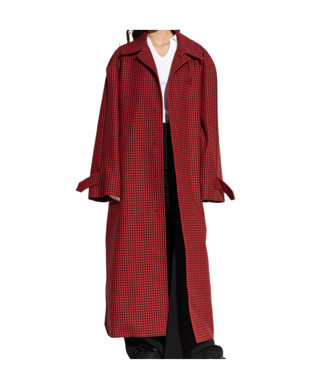 Balenciaga Red Houndstooth Pattern Long Coat