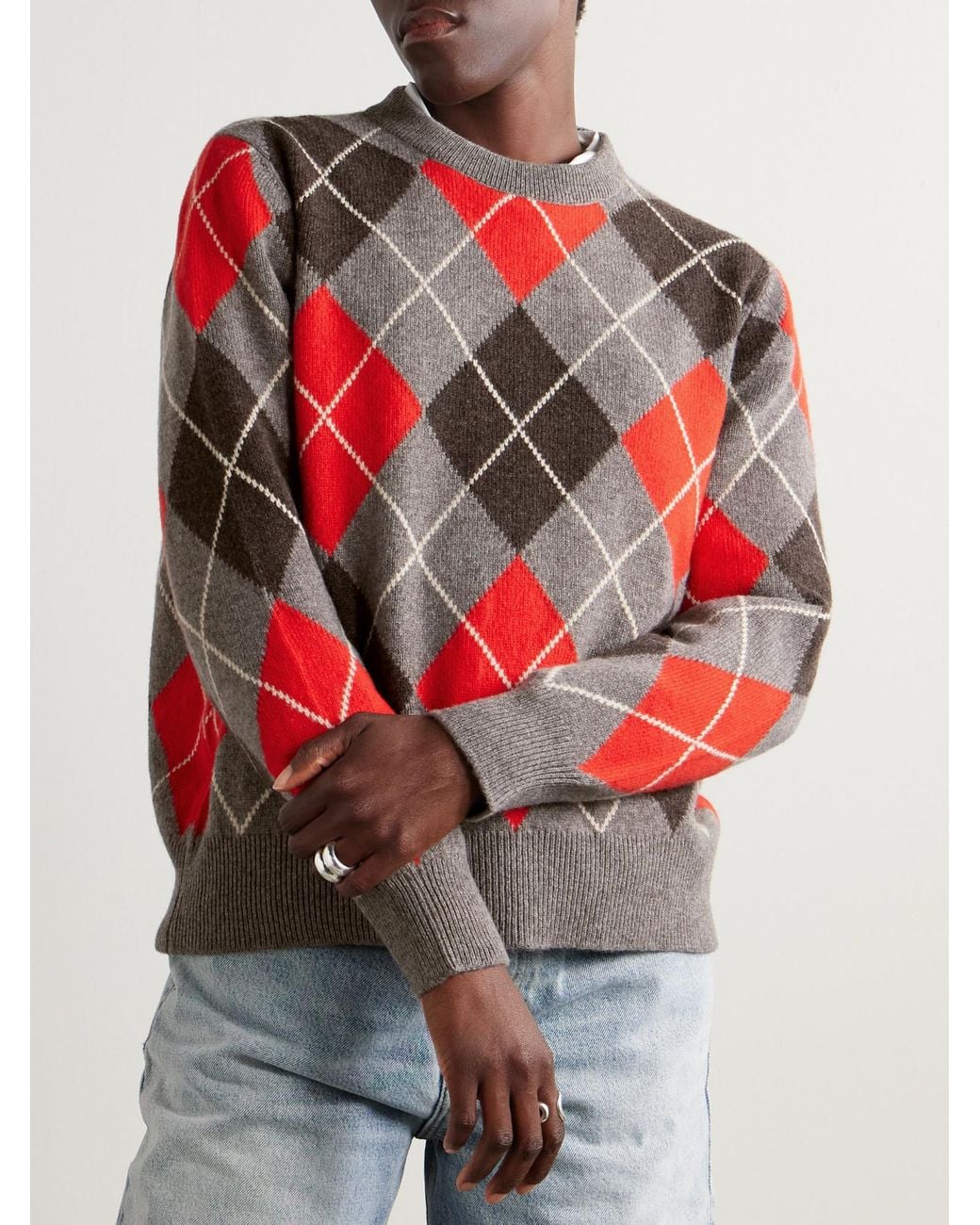 &Daughter Red Argyle Checked Wool Sweater