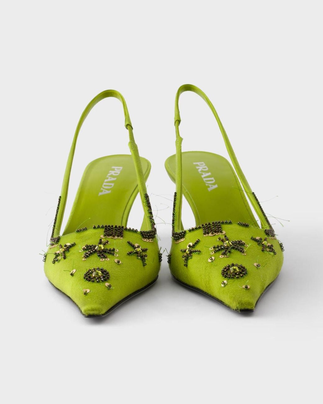 Prada Green Slingback Embellished Heeled Pumps
