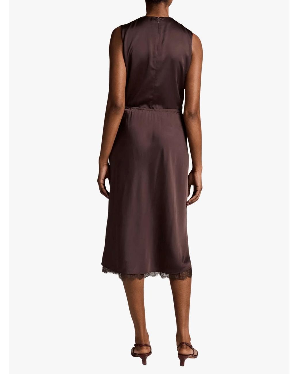 Vince Brown Lace-Trim Midi Skirt