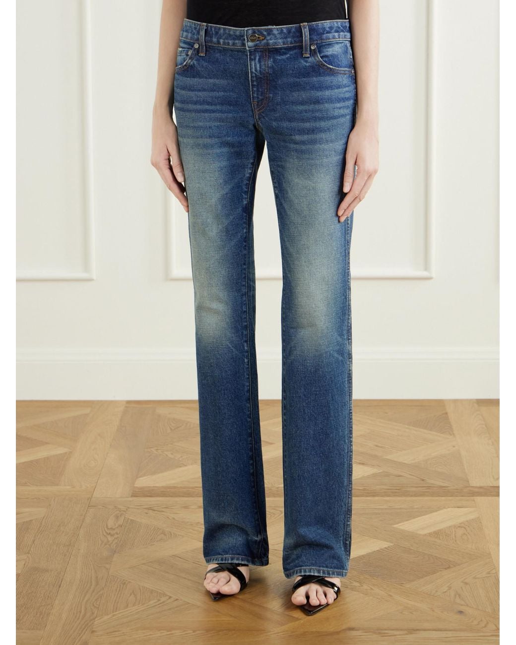 Khaite Blue Mid-Rise Straight-Leg Jeans