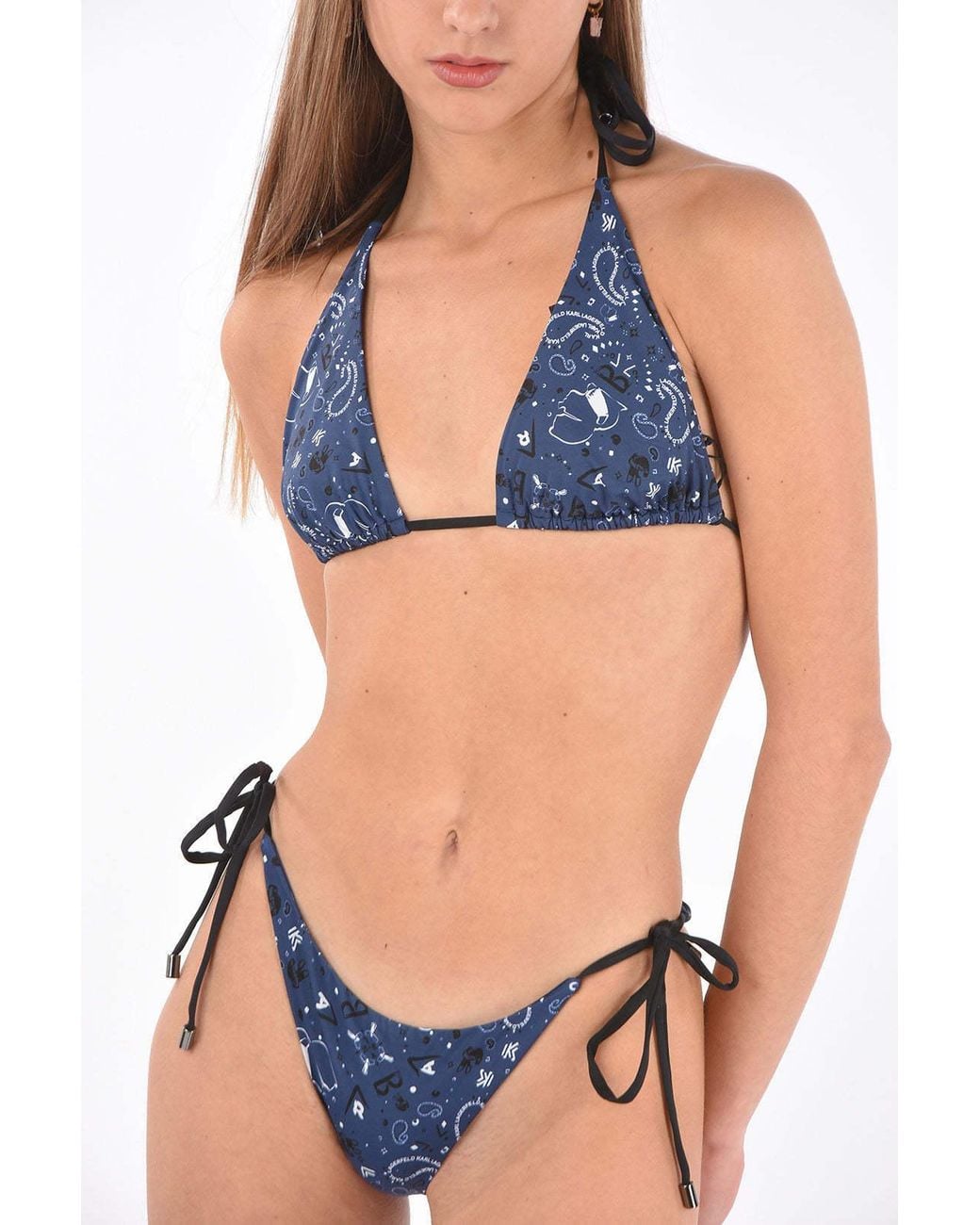 Karl Lagerfeld Blue Printed Triangle Bikini Top