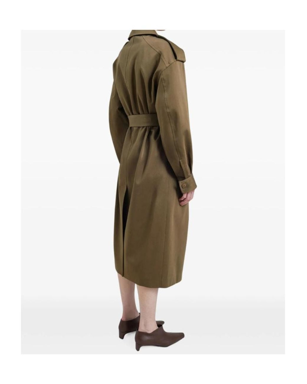 Frankie Shop Green Buttoned Long-Sleeve Trench Coat