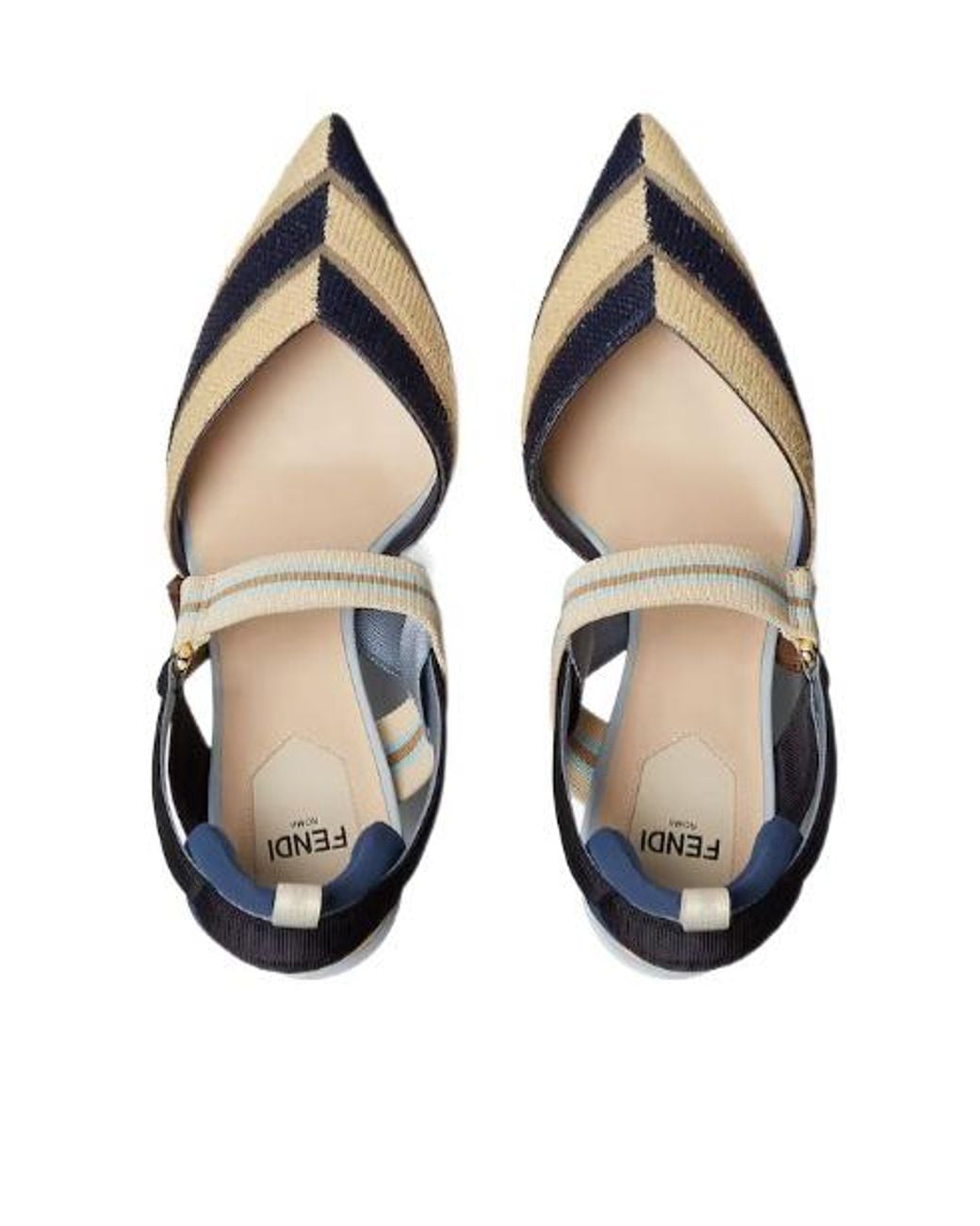 Fendi Blue 85Mm Colibri Mixed-Media Raffia Slingback Pumps