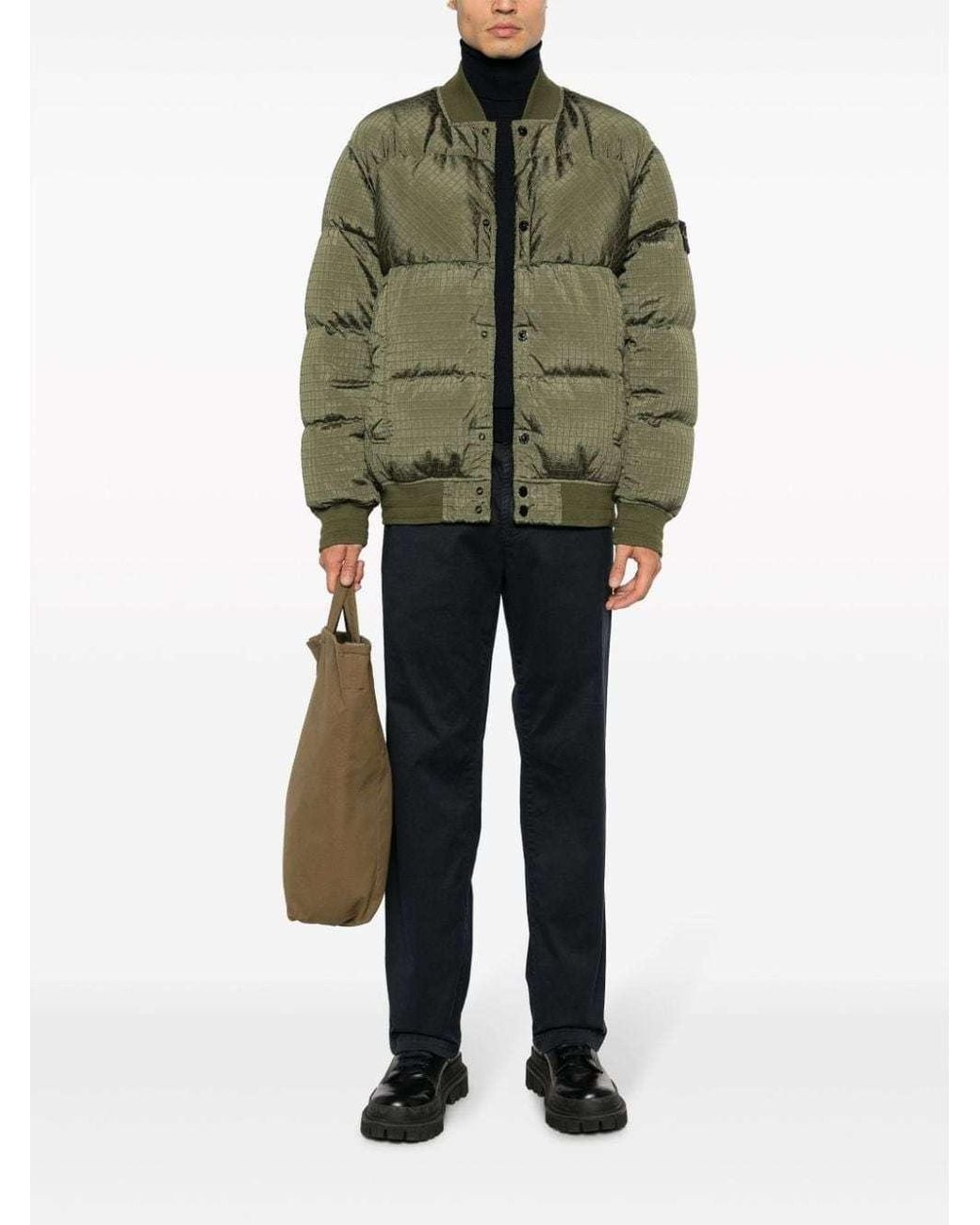 Stone Island Green Logo-Patch Buttoned Jacket for men