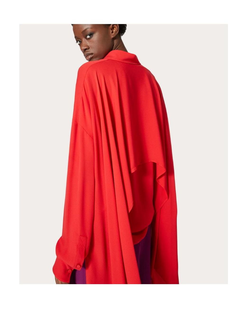 Valentino Red High-Low Panel Shirt