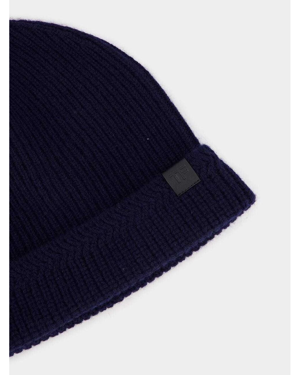 Tom Ford Blue Tf Patch Ribbed Beanie for men