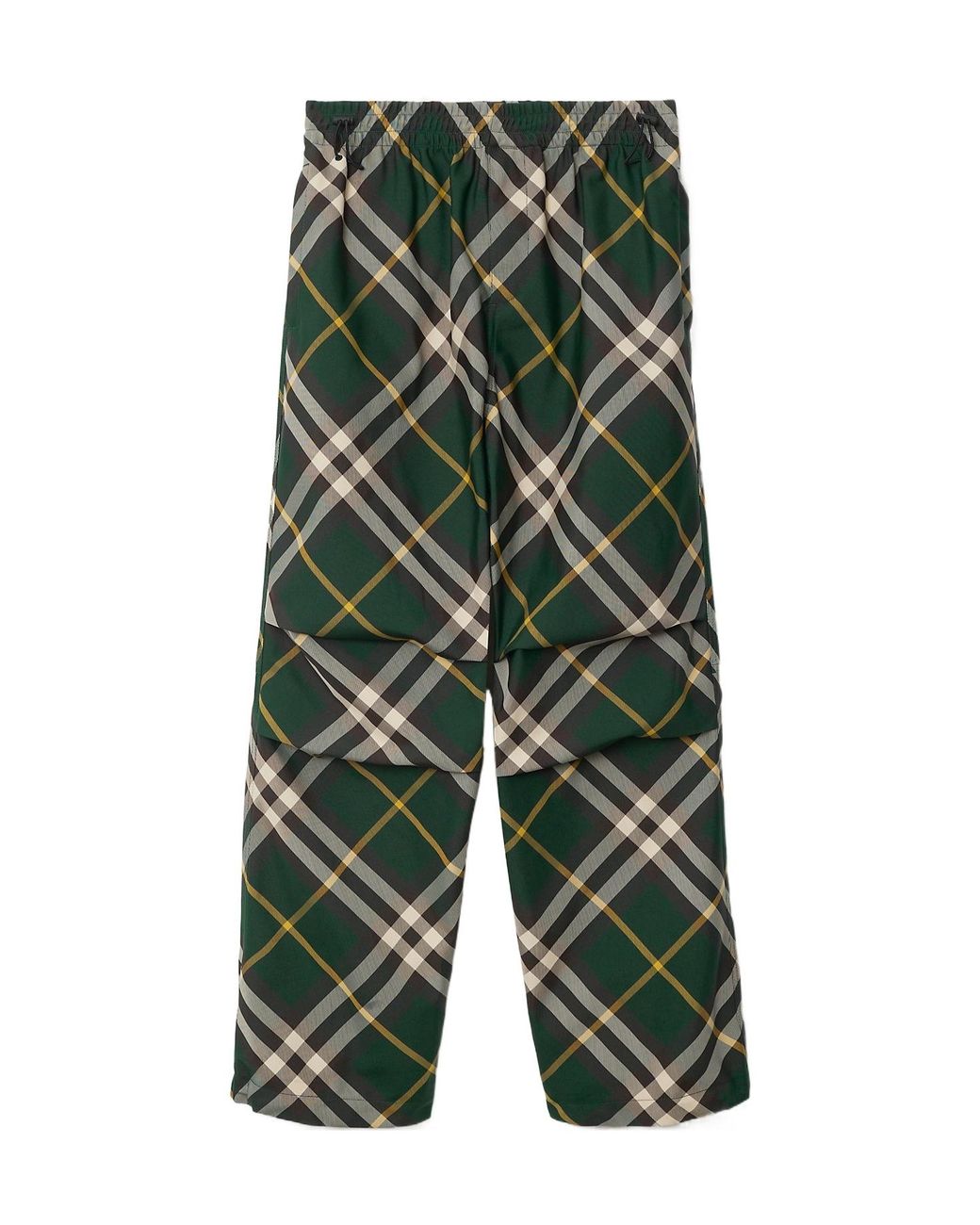 Burberry Green Wide-Leg Equestrian Knight Motif Checked Trousers for men