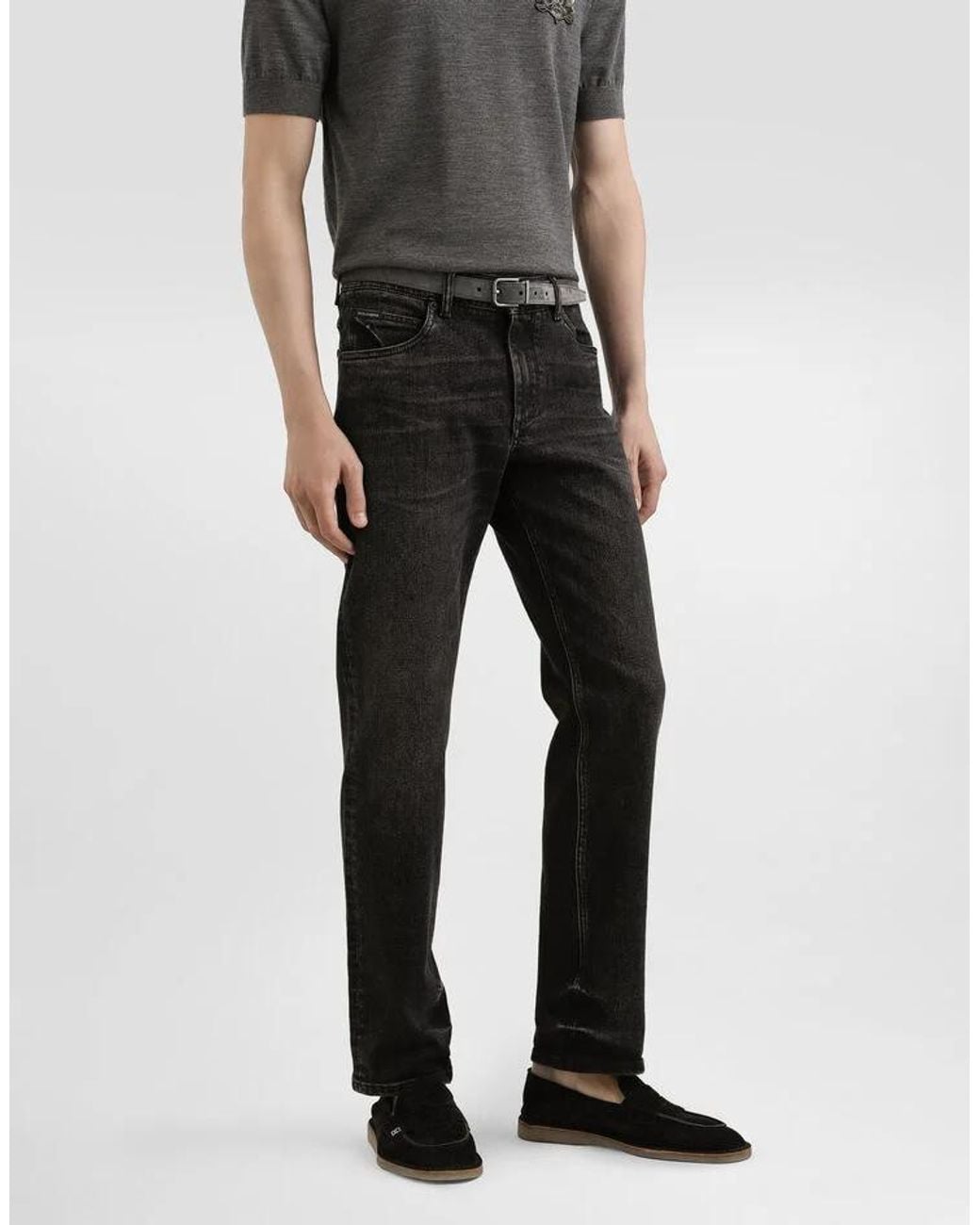 Dolce & Gabbana Black Logo Patch Straight-Leg Jeans for men