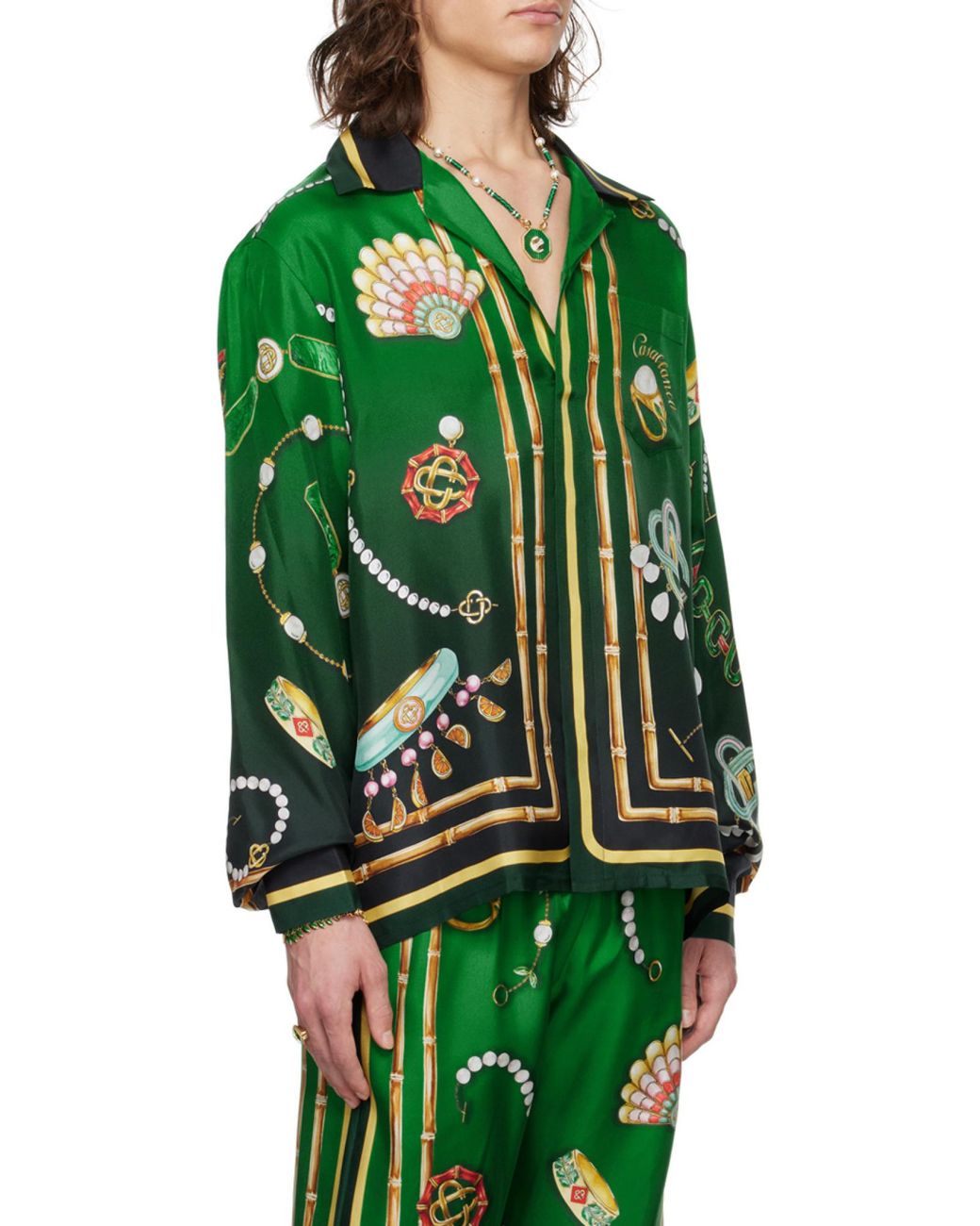 Casablanca Green Graphic-Print Long-Sleeved Shirt for men