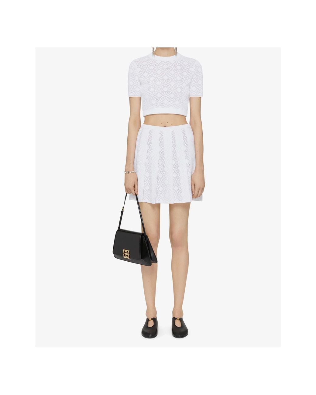 Givenchy White Monogram 72 Jacquard Short-Sleeve Knit Top
