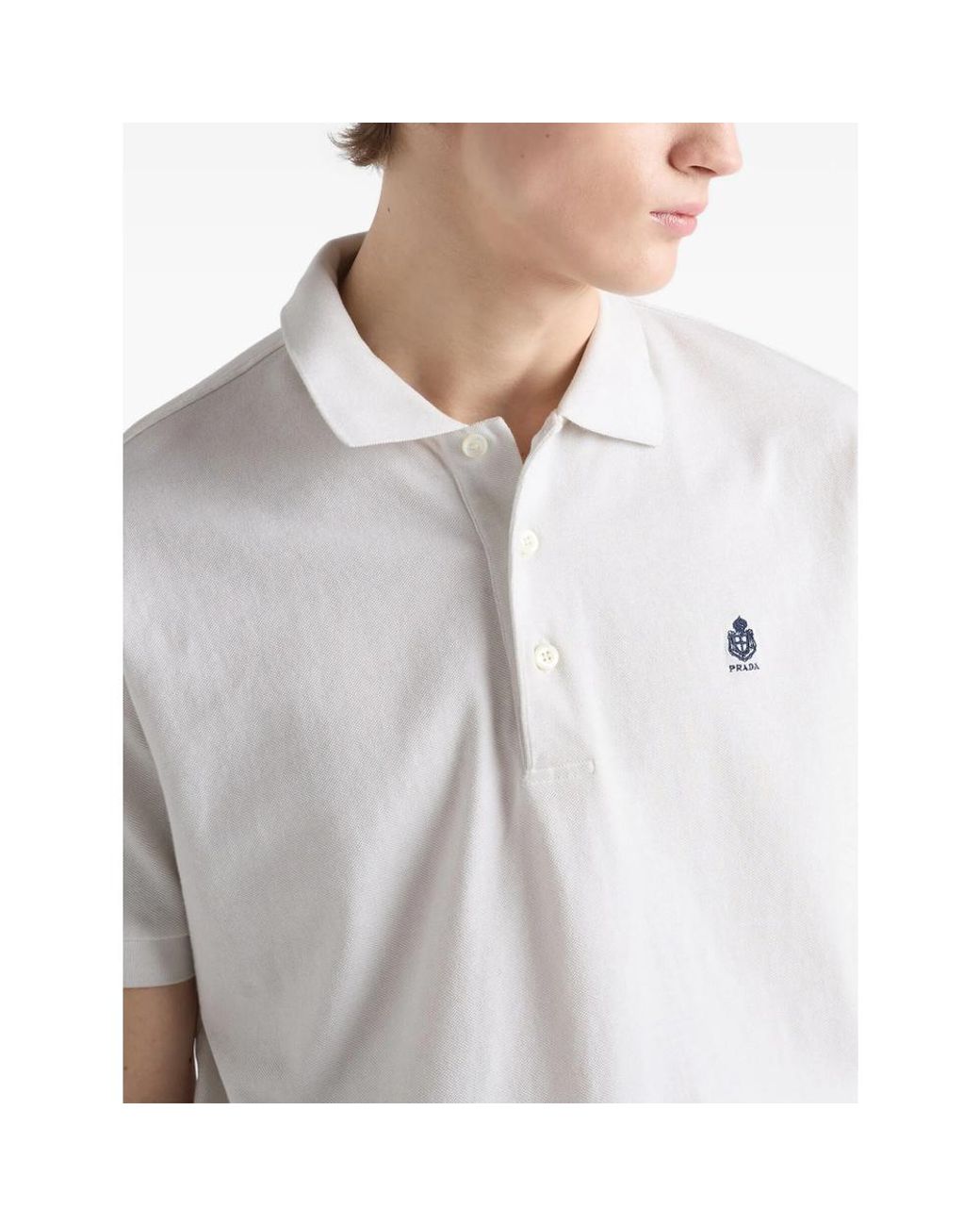 Prada White Garment-Dyed Cotton Polo Shirt for men